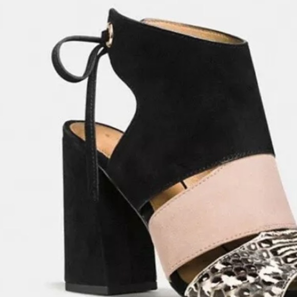 COACH 1941 SANDALS LIKE NEW MINETTA SNAKE AND SUEDE W/CHUNKY BLACK HEEL SIZE 8 - Picture 3 of 10